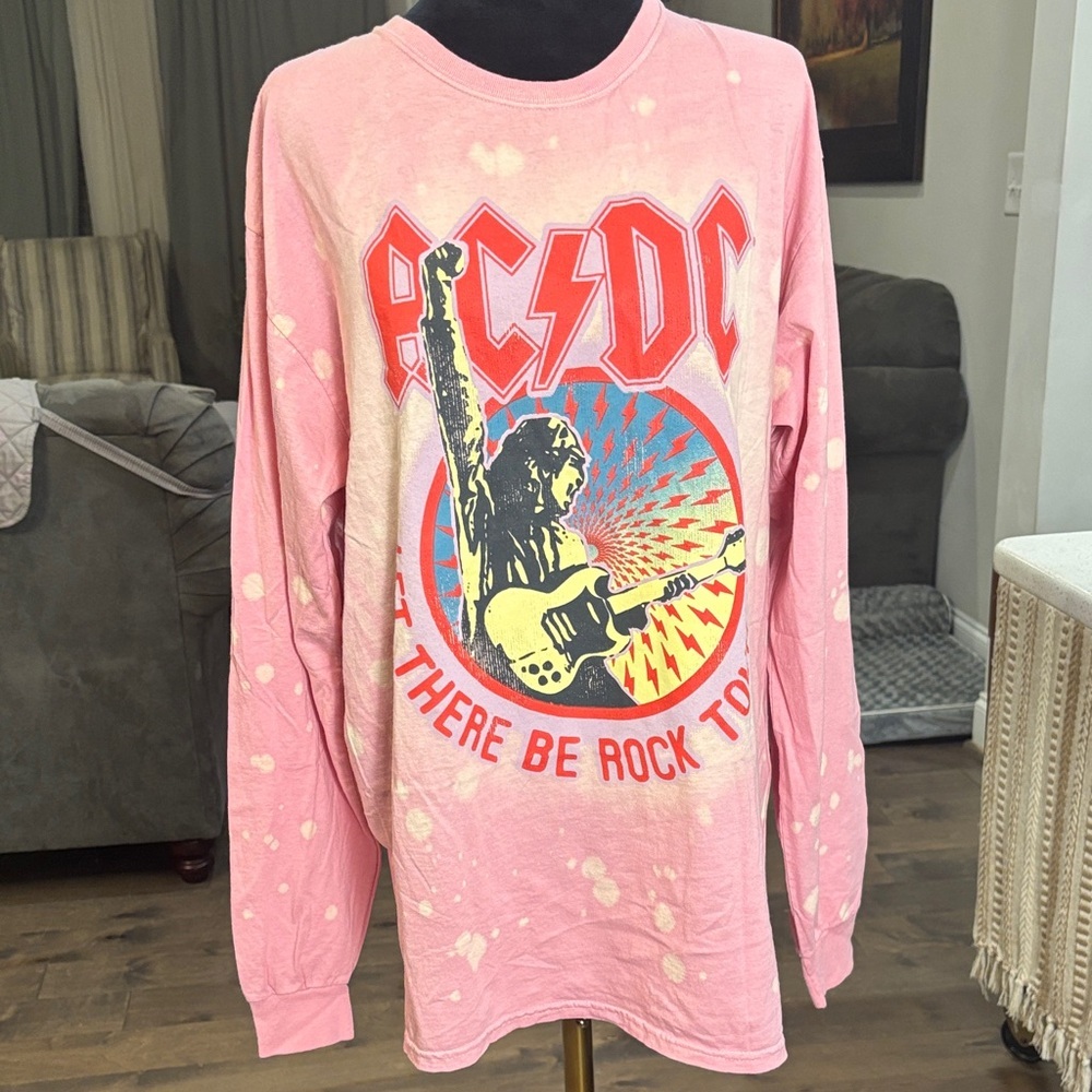 AC/DC Pink Long Sleeve Tee with Graphic